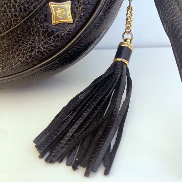 Vintage MCM Black Pebbled Leather Canteen / Tambourine Bag (Germany) - Picture 6 of 12